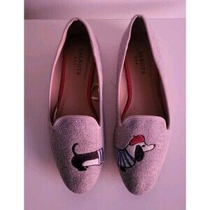 Talbots Dachshund Dog Puppy Women's Embroidered Gray Loafers Shoes Size 8M